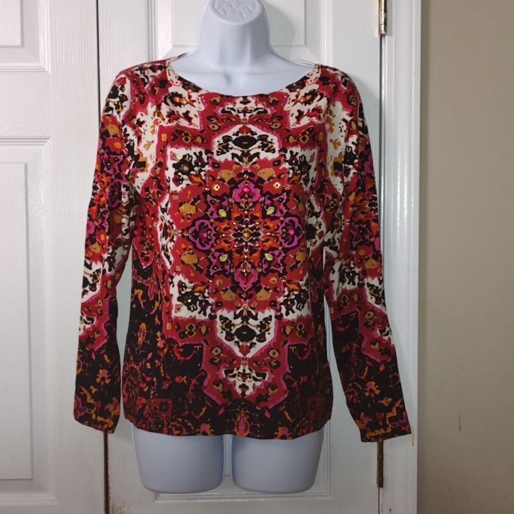 Ruby Rd fall light weight embellished petite  sweater  Sz M petite NWOT
